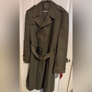 NWT Denim Olive Green IL Canto Mens Double Breast Belted Long Trench Coat-52L